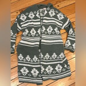 Knox Rose Olive and Cream Knit Western Aztec Cardigan large